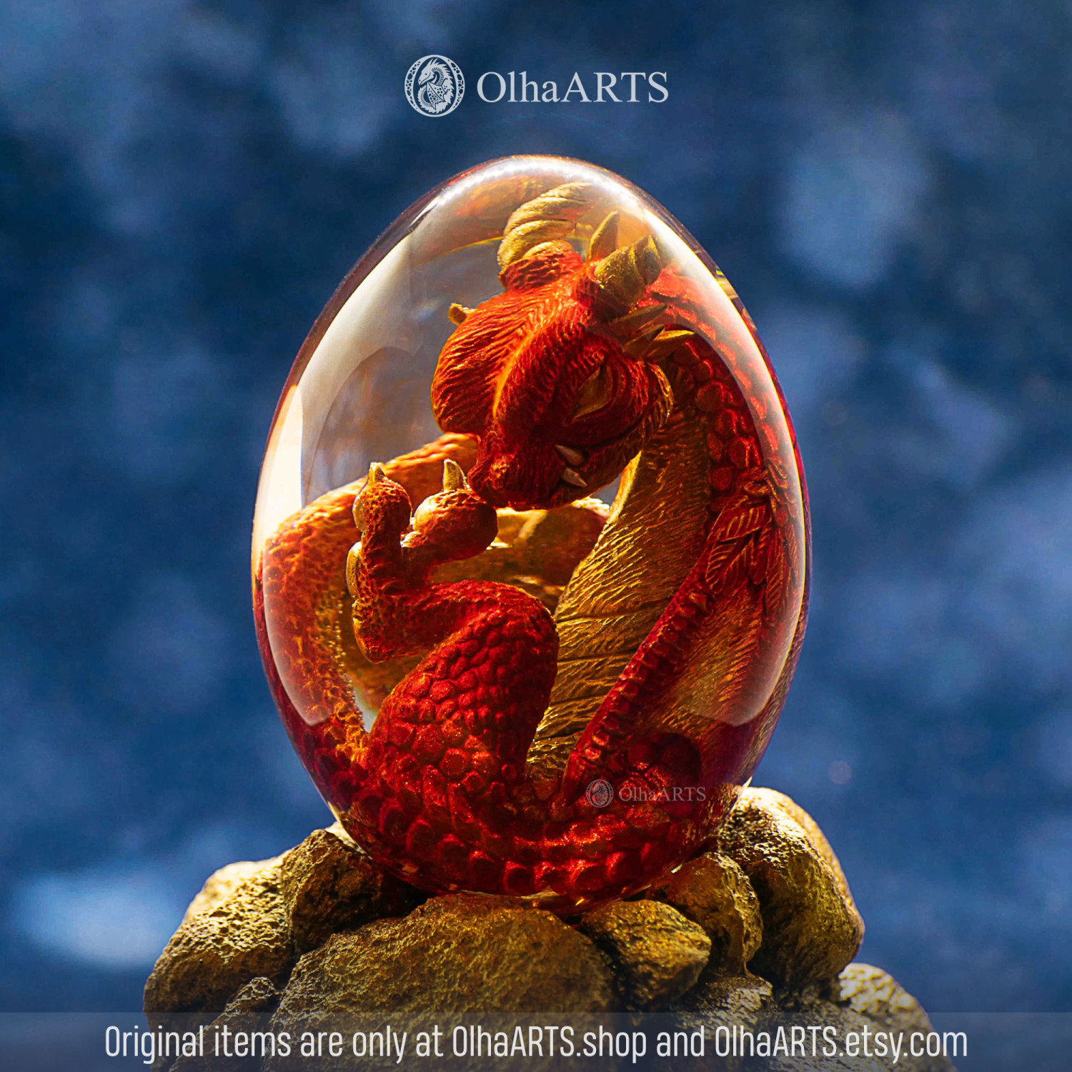 Clear Dragon Egg with Red Baby Dragon Inside. VIP Gift Set by OlhaARTS