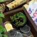 Baby Dragon Sleeping on Coins, Cute Monitor Sitter, Green Dragon, Fantasy Table Figure