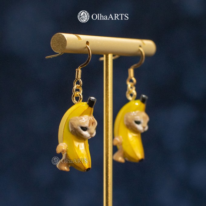 Banana Cat Stud Earrings