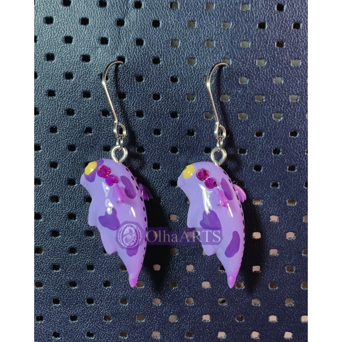 Earrings with a cute purple dragon