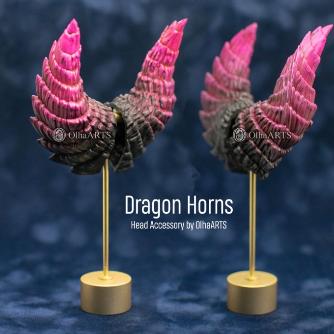 Pink and Black Dragon Horns — Fantasy Headpiece