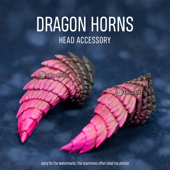 Pink and Black Dragon Horns — Fantasy Headpiece