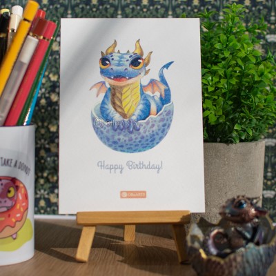 Postcard Happy Birthday, Hatchling Dragon