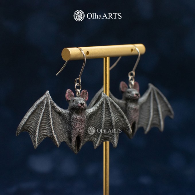 Realistic Bat Earrings, Halloween Jewelry in Gothic Style