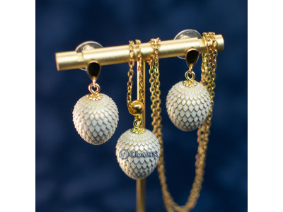 Set of Jewelry Dragon Eggs in Pearl Color. Pendant and Earrings Set of Jewelry Dragon Eggs in Pearl Color. Pendant and Earrings