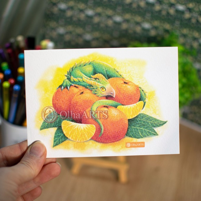 Postcard Dragon And A Hoard Of Mandarins