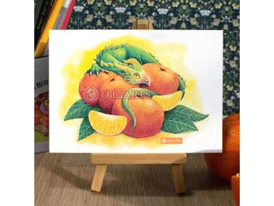 Postcard Dragon And A Hoard Of Mandarins