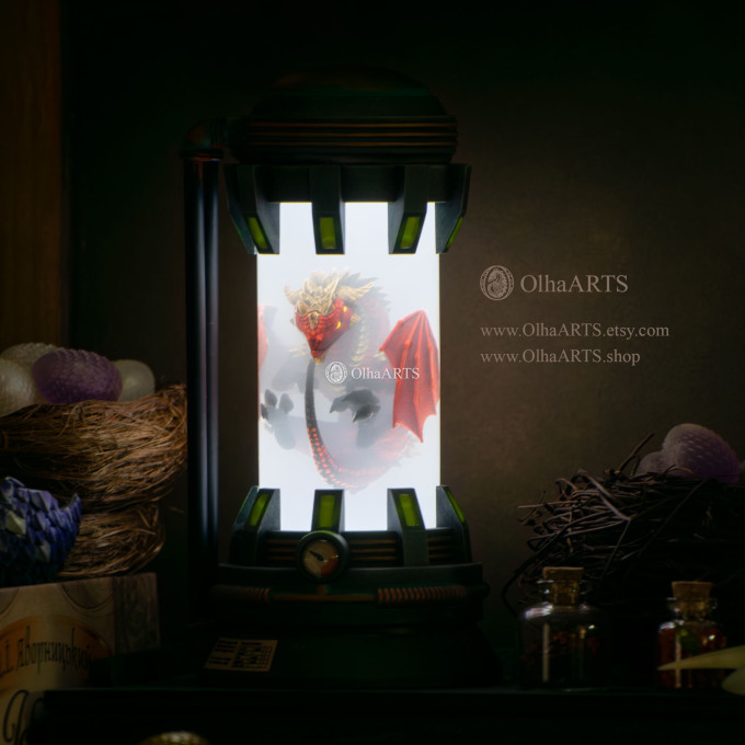 Steampunk Dragon Stasis Chamber Lamp