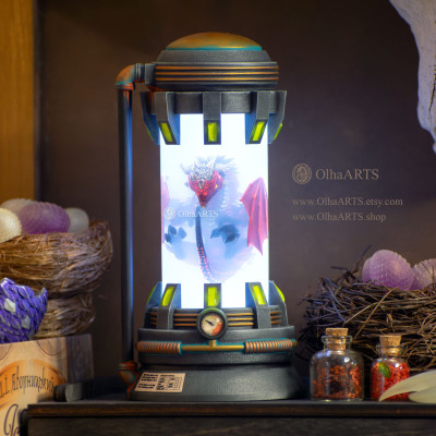 Steampunk Dragon Stasis Chamber Lamp with LED Light