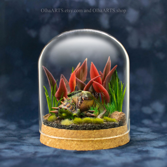 Green Sleeping Dragon Under Glass Dome