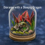Green Sleeping Dragon Under Glass Dome, Fantasy Diorama in Terrarium