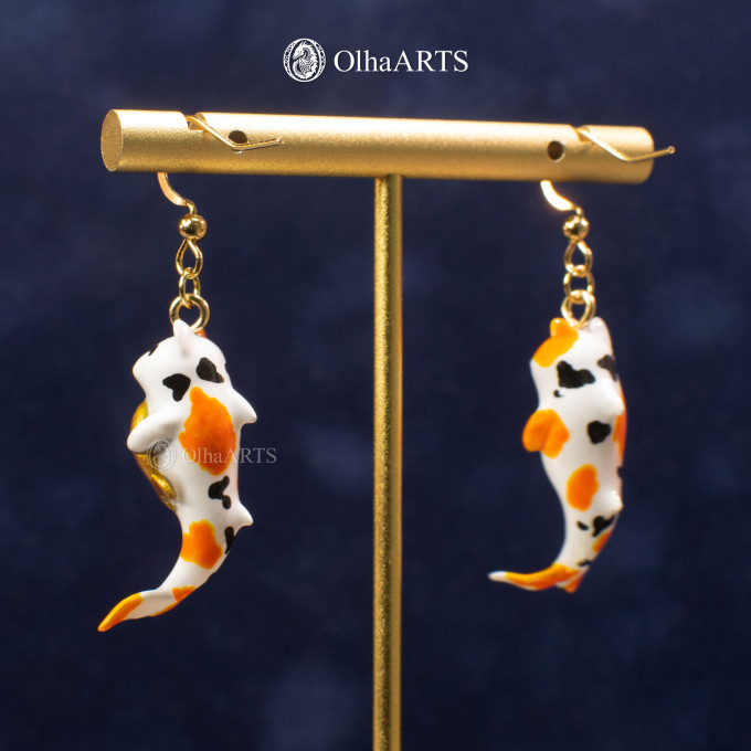 Cat mermaid earrings in koi color