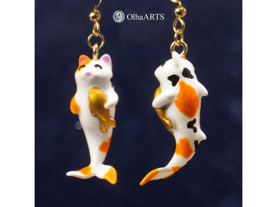 Meowmaid earrings in koi color, cat mermaid