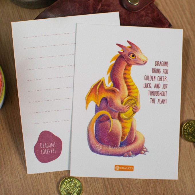 Postcard Dragon With A Coin