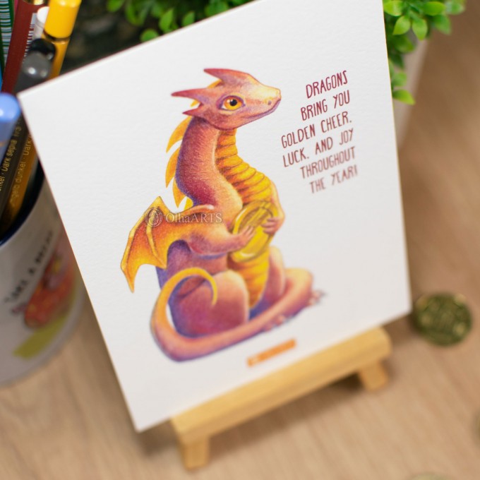 Postcard Dragon With A Coin