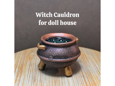 Miniature witch cauldron for dollhouse