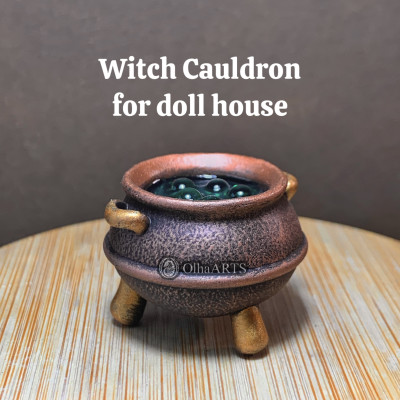 Miniature witch cauldron for dollhouse