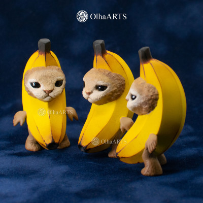 Banana Cat Figurine, Sad Meme Cat