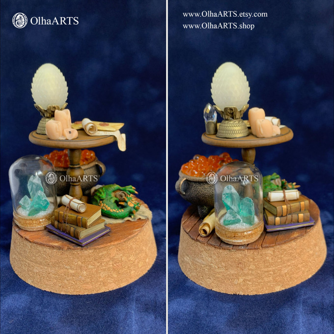Fantasy Diorama - Wizard & Witch Study with Dragon