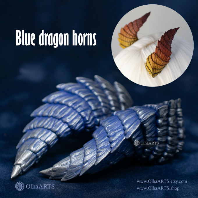 Blue and Silver Dragon Horns — Cosplay Headpiece