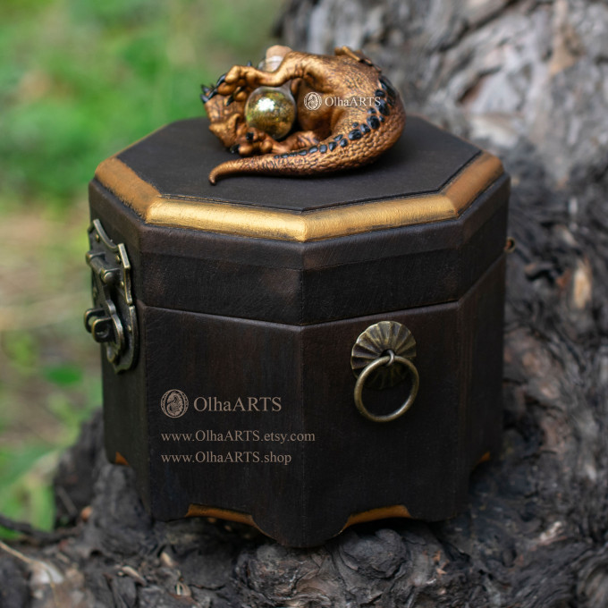 Dragon Treasure Chest, Fantasy Wooden Box