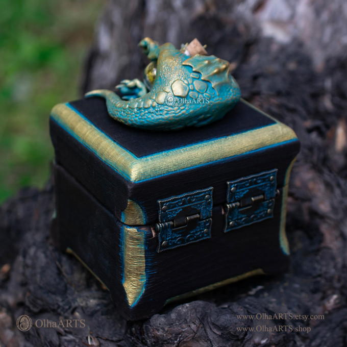 Dragon Treasure Chest, Fantasy Box for Jewelry or Dice