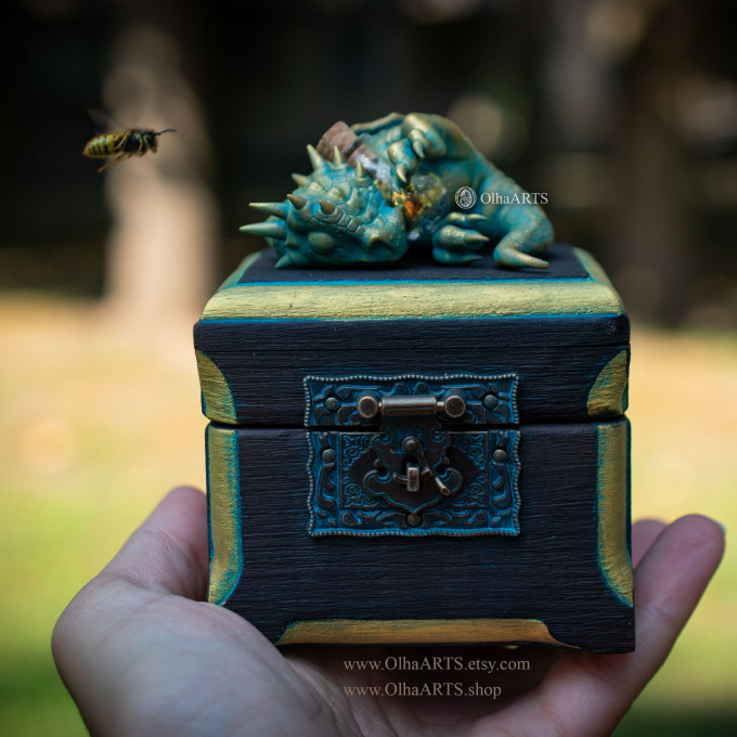 Dragon Treasure Chest, Fantasy Box for Jewelry or Dice