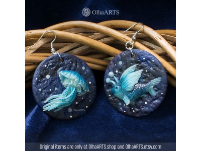 Earrings with Jellyfish and Flying Fish