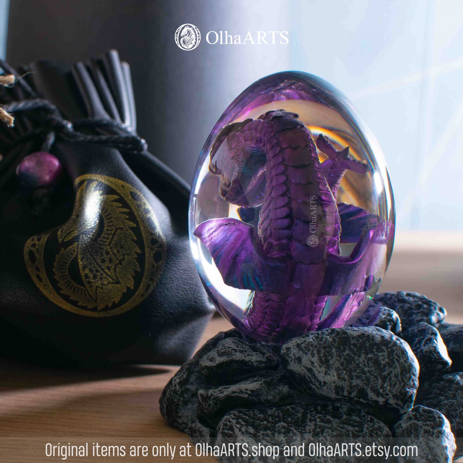 Purple-blue Water Dragon Egg. VIP Gift Set with a sea baby dragon in epoxy  resin egg