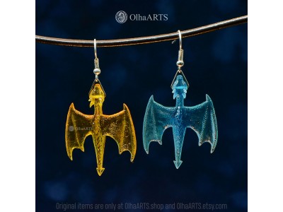 Yellow and Blue Dragon Earrings