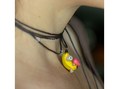 Choker Banana Cat with Heart, Pendant