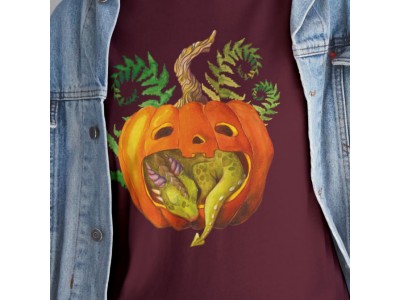 Unisex Cotton T-Shirt Sleeping Baby Dragon in a Pumpkin