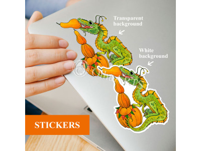 Sticker Dragon and a Pile of Pumpkins