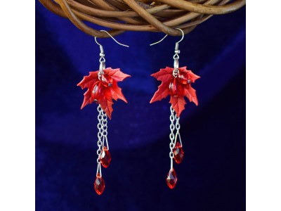 Long Earrings Red Maple Leaves