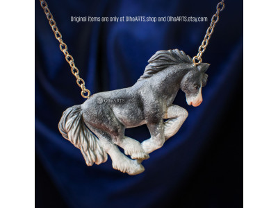 Running Grey Horse: Pendant / Brooch / Magnet