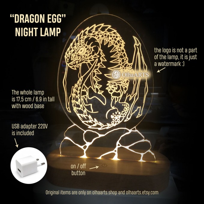 Acrylic light with dragon egg by OlhaARTS