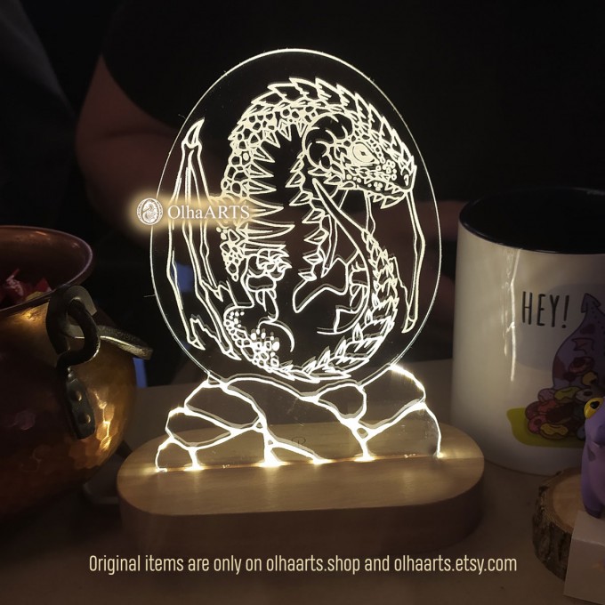 Acrylic light with dragon egg by OlhaARTS