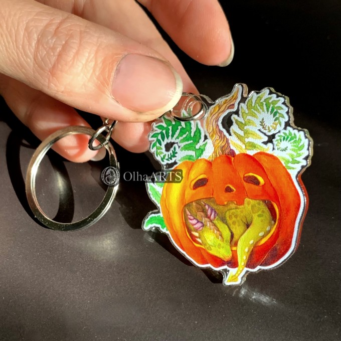 Acrylic Keychain Dragon in Halloween Pumpkin