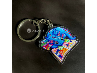 Keychain Dragon with comics and books