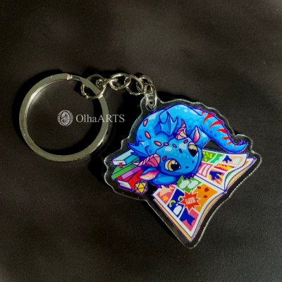 Keychain Dragon with comics and books