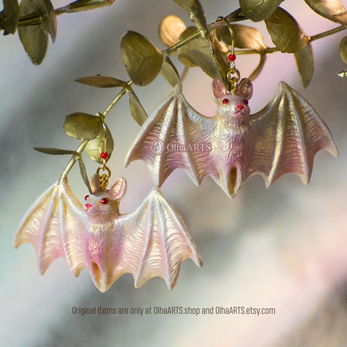 Cute Albino Bat Earrings