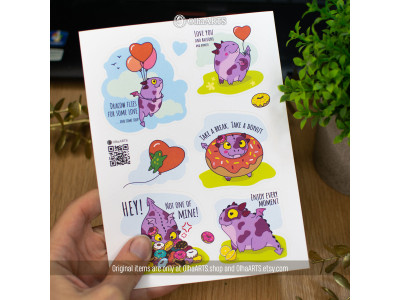 Sticker Sheet with Dracow, the cutest purple dragon